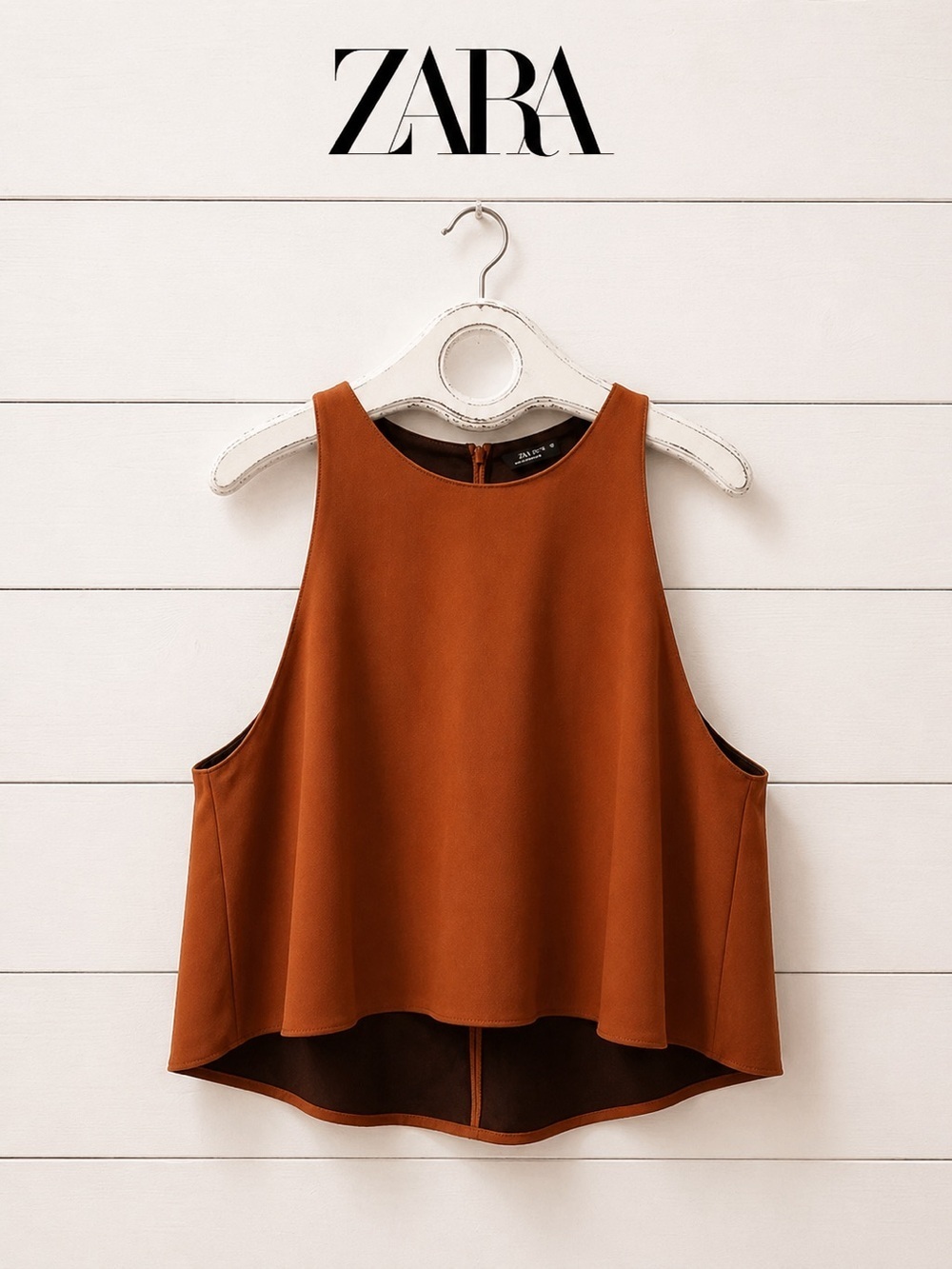 ZARA WOMAN – Rust orange sleeveless crop top, size M.